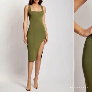Meshki Olive Midi Dress with Side Slit